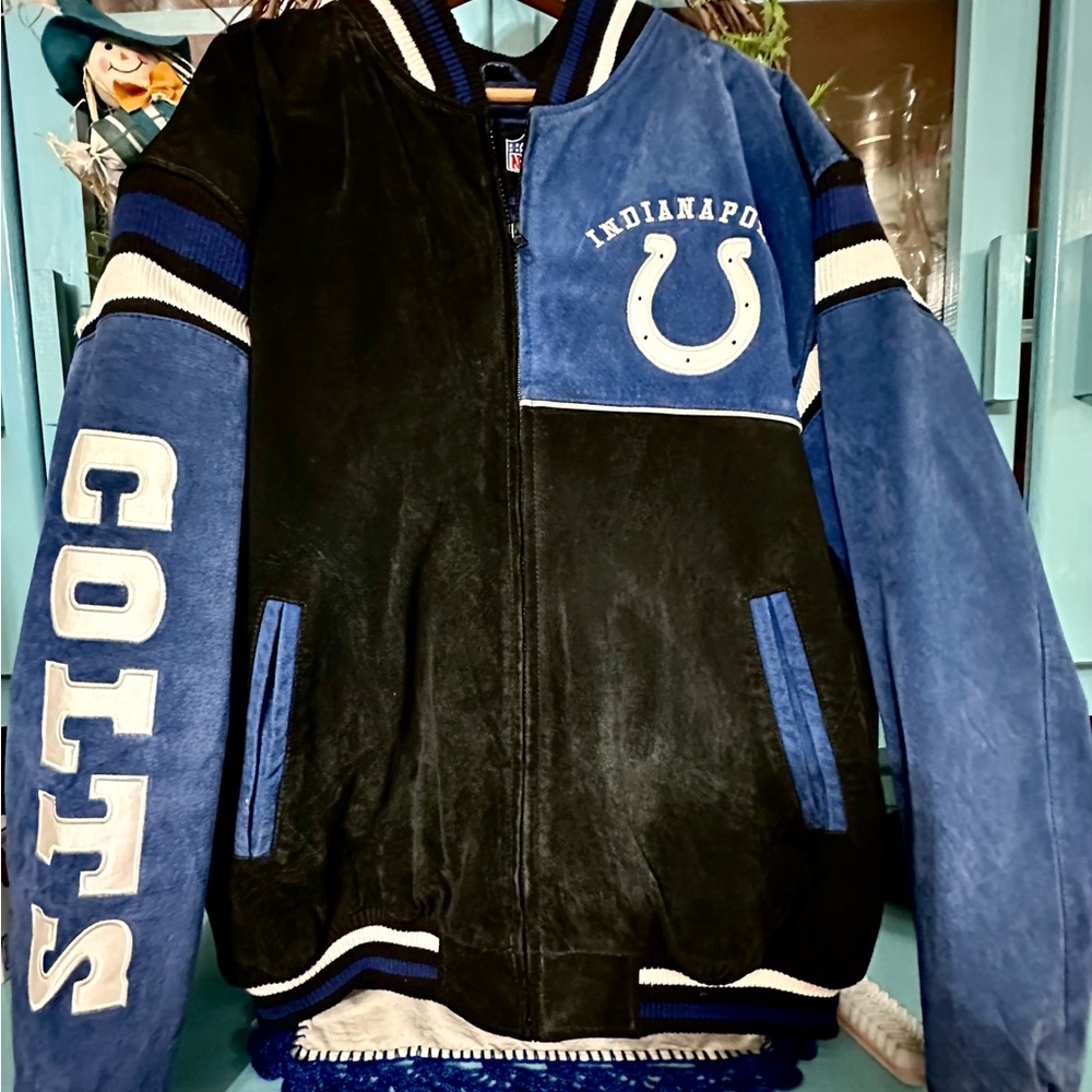 NFL COLTS VINTAGE MEN’s Black and Blue Suede Leather Jacket size XL